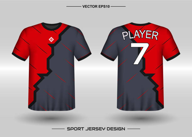 t-shirt sport vektor-design-vorlage, fußball-trikot-mockup für fußballverein. einheitliche vorder- und rückseite. kleidung männer erwachsene. - soccer ball running sports uniform red stock-grafiken, -clipart, -cartoons und -symbole