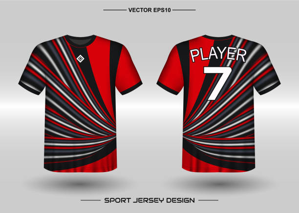 t-shirt sport vektor-design-vorlage, fußball-trikot-mockup für fußballverein. einheitliche vorder- und rückseite. kleidung männer erwachsene. - soccer ball running sports uniform red stock-grafiken, -clipart, -cartoons und -symbole