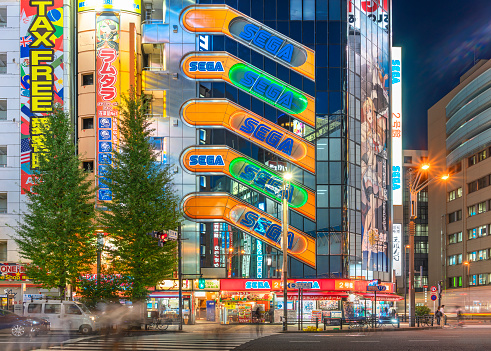 tokyo, japan - august 27 2020: Located in the electric district for 17 years, the iconic video game arcades SEGA Akihabara 2nd building closed down in August 2020 due to the corona virus pandemic.