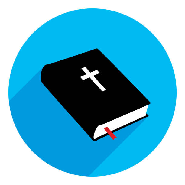 Blue Circle Bible Icon Vector illustration of a black bible with a white cross on the cover on a blue circle background. word of god stock illustrations