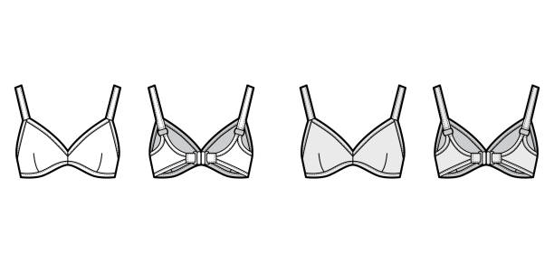 illustrations, cliparts, dessins animés et icônes de bustier haut bralette illustration de mode technique avec des sangles épaisses réglables, fixation de fermoir aux maillots de bain arrière de soutien-gorge - tank top illustrations