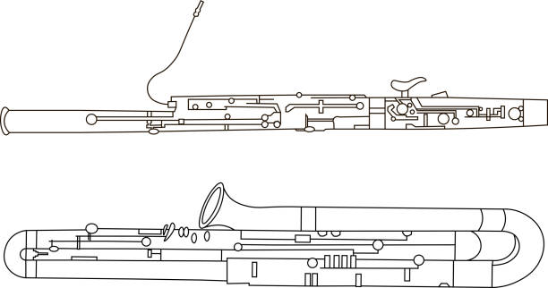 Black line drawings of outline Bassoon and Contrabassoon musical instrument contour Black line drawings of outline Bassoon and Contrabassoon musical instrument contour on a white background contra bassoon stock illustrations