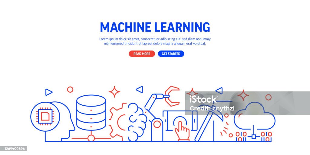 Machine Learning And Technology Related Web Banner Line Style Modern ...
