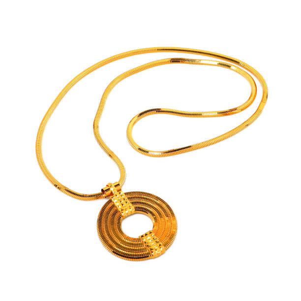 istock Gold pendant with chain isolated on white 1269401616