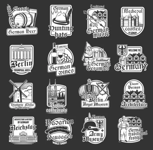 Vector illustration of Isolated icons of German travel landmarks