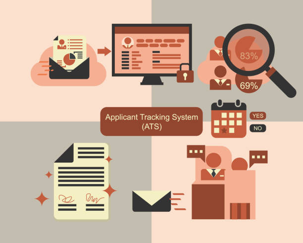 proces systemu śledzenia kandydatów (ats) dla wektora rekrutacji - ats stock illustrations