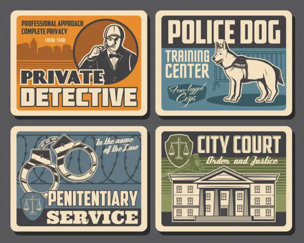 Vector illustration of Police, detective, justice, court, law and order