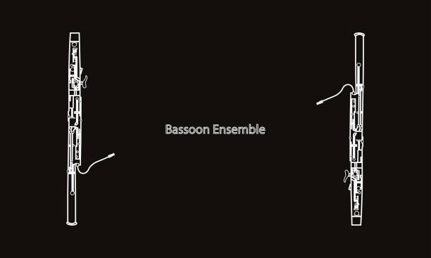 ilustrações de stock, clip art, desenhos animados e ícones de white line drawings of outline bassoon ensemble musical instrument contour - bassoon