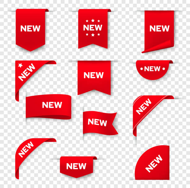 Labels, banners for web page, NEW tags, red badges Label banners for web page, NEW tag badges, vector icons. Red sticker signs, corner label banners and ribbons for product promotion sale, new arrival in store and online shop special price offers corner ribbon stock illustrations