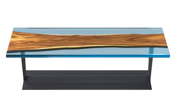 istock Live edge wooden table with transparent epoxy resin on a white background. 3D rendering 1269406610
