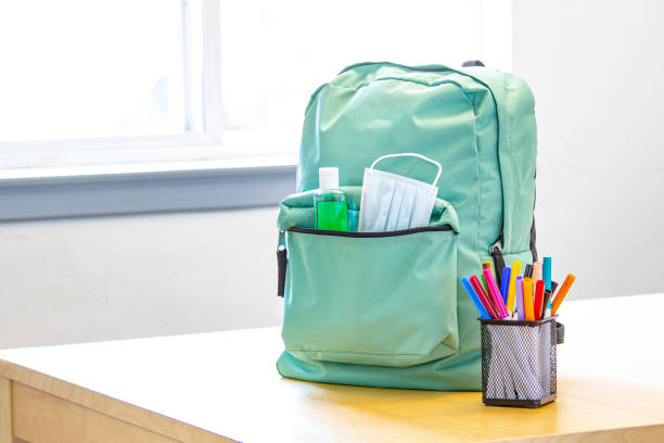 istock A student school bag pack with sanitizer and a face mask and pencil markers on a table. Back to school during global pandemic. Covid 19. 1269407333