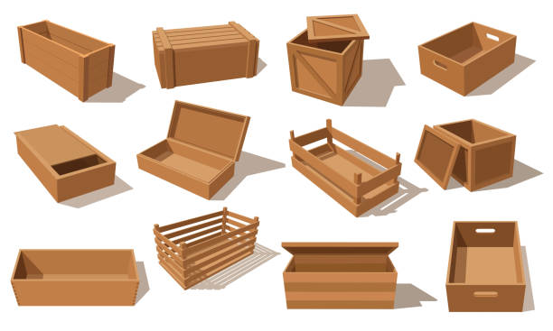 ilustrações, clipart, desenhos animados e ícones de caixas de madeira, parcelas vetoriais para embalagem de mercadorias - wooden box