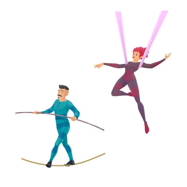 Vector illustration of Circus cartoon gymnast and balancer