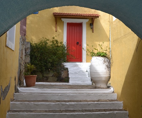 Entrance of a traditional building in Arolithos Village near Heraklion Crete
