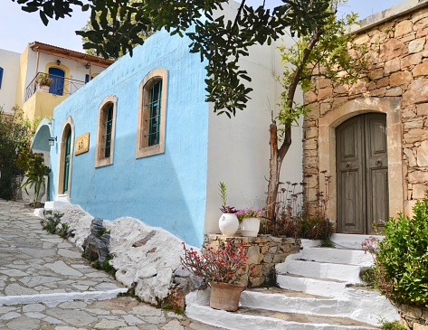 Narrow Street in Arolithos Village near Heraklion Crete