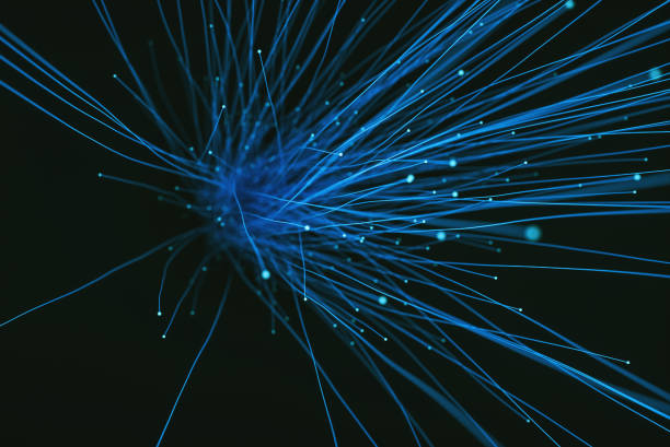 istock Abstract Blue Fiber Lines With Glow Effect, Cyber Technology Background, 3d Illustration 1269413257