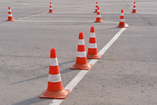 istock Site with cones at a driving test school for obtaining a car license 1269418321