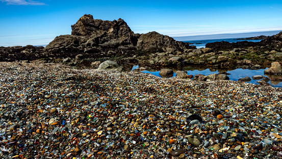 Macro view of the colorful glass on the famous Glass Beach