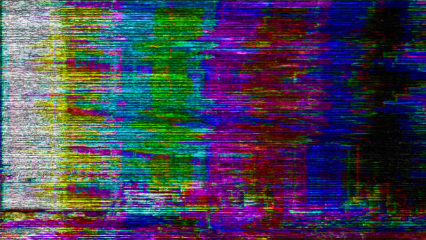 glitch tv-testfarbbalken leiden unter digitalen störungen. zu den verwendeten techniken gehörten datenbending und datamoshing - testbild stock-fotos und bilder