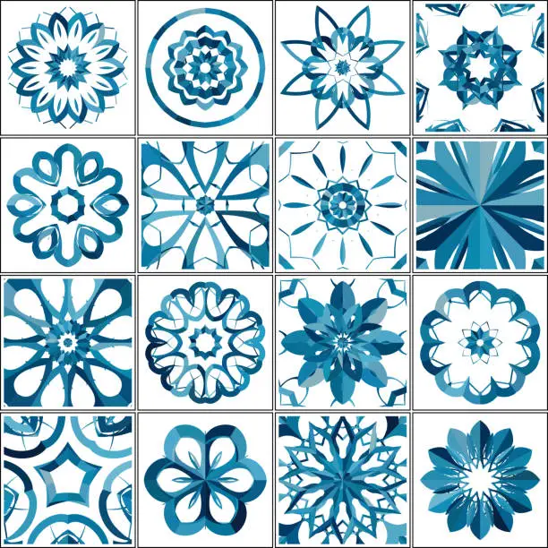Vector illustration of Abstract floral pattern tile collection