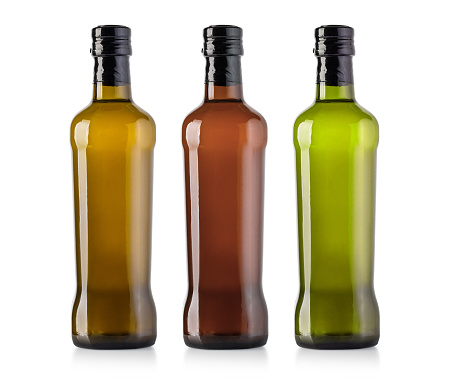 oil olive bottles isolated on white with clipping path