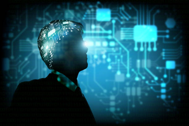 istock Businessman with neuron ai circuit  link with brain, Artificial intellegence futuristic human brain robot concept 1269444840