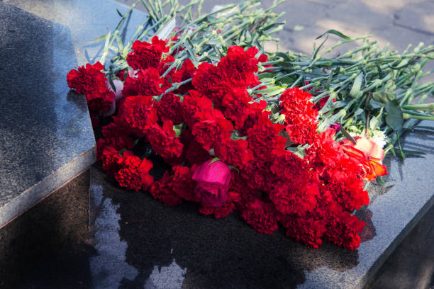 istock carnation flowers laid on the granite monument 1269445559