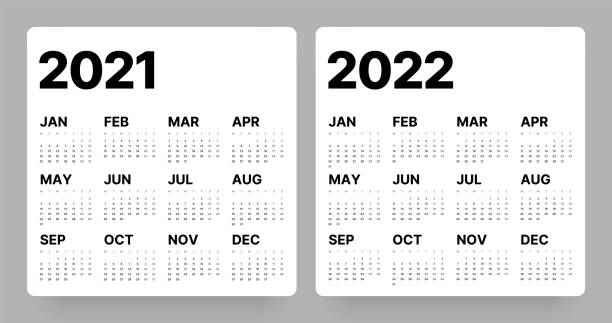 2021 年和 2022 年的日曆。一周從星期一開始。 - 星期一 插圖 幅插畫檔、美工圖案、卡通及圖標