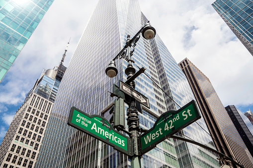 Midtown skyscrapers and 42nd Street and Avenue Of Americas Sign