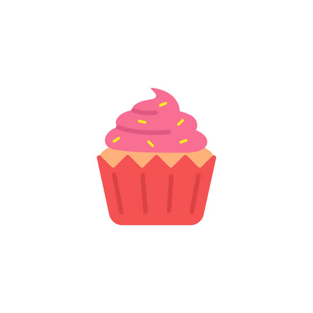 ilustraciones, imágenes clip art, dibujos animados e iconos de stock de cupcake icon flat design. - cupcake