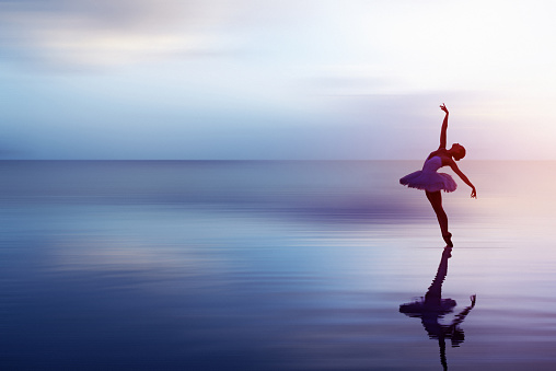 Ballerina dancing on the water Salt Lake in Turkey