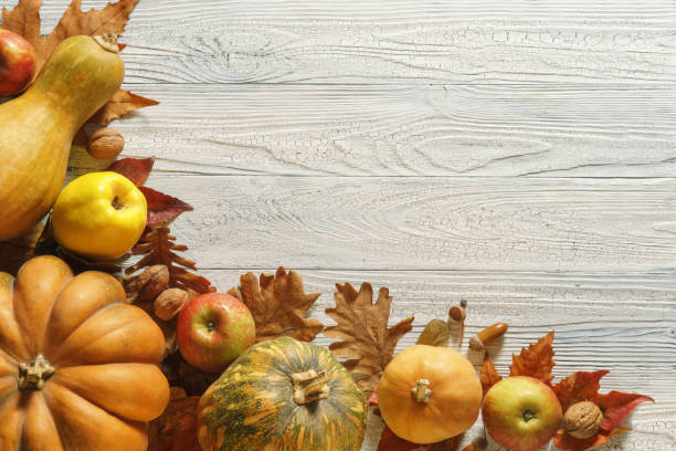 Autumnal composition with copy space. Thanksgiving day or Halloween concept. stock photo