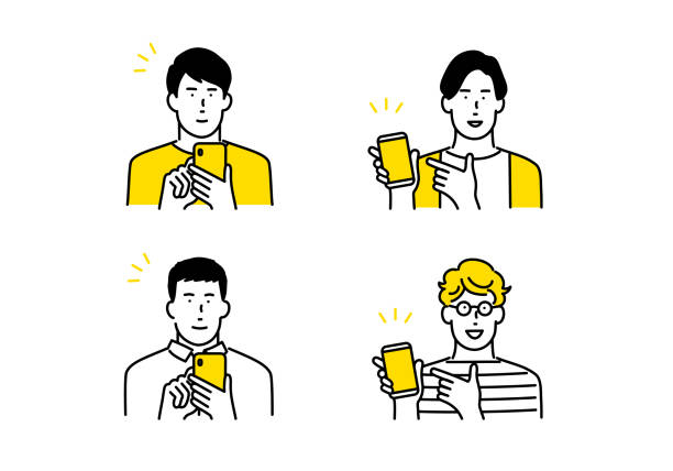 люди аватар значок набор - мобильный телефон иллюстрации stock illustrations