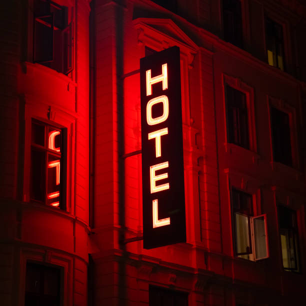 istock Hotel sign in red neon light 1269460598