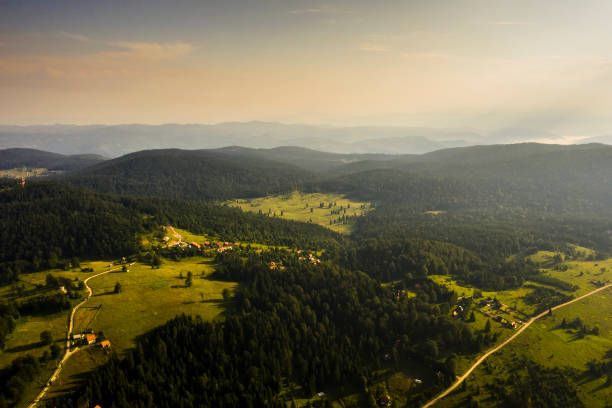 istock Aerial view at mountain forest on a summer day 1269462531