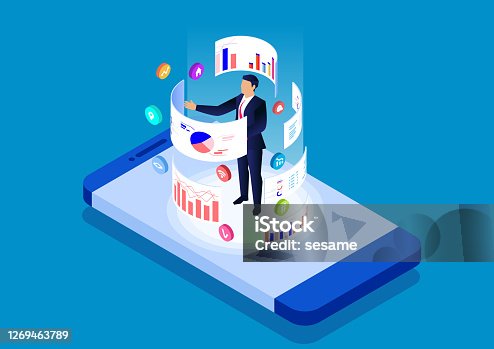 istock Smartphone online data analysis and management tool, data analysis mobile application 1269463789