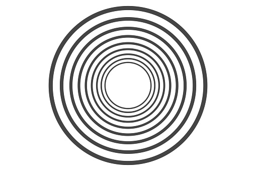 Monochrome volute. Rotation spin and twist Concept Design. Concentric circles geometric element. Geometric radial element. Abstract concentric, radial motif. Progressive line weight. Geometric mandala in black and white. Suitable as an abstract rings, decorative element or background pattern. 3d illustration