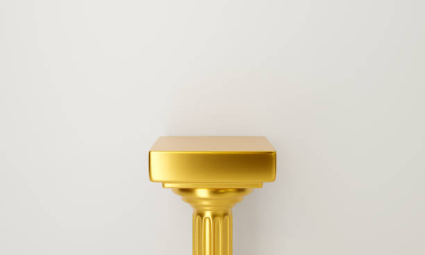 istock 3d render of pillar column isolated on white background abstract. Ancient roman. classical gold pedestal table or podium stand in studio. Antique interior design for display product. 1269473268