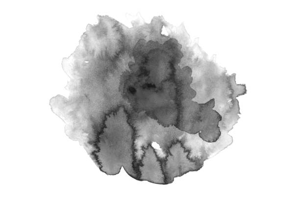 istock Gray black watercolor hand drawn paper splash texture on white background for design, web. Abstract dark color paint element for card, backdrop 1269484820