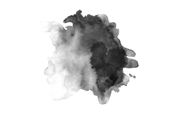 istock Gray black watercolor hand drawn paper splash texture on white background for design, web. Abstract dark color paint element for card, backdrop 1269484907