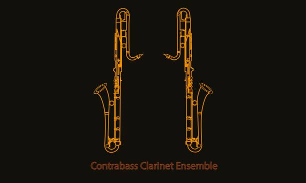 illustrazioni stock, clip art, cartoni animati e icone di tendenza di disegni a linee colorate di contorno contrabbasso clarinet ensemble contorno strumento musicale - musical instrument close up wind instrument brass instrument