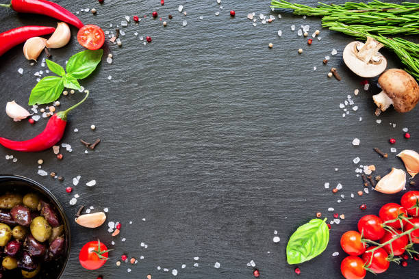 istock Food ingredients on dark background. 1269485126