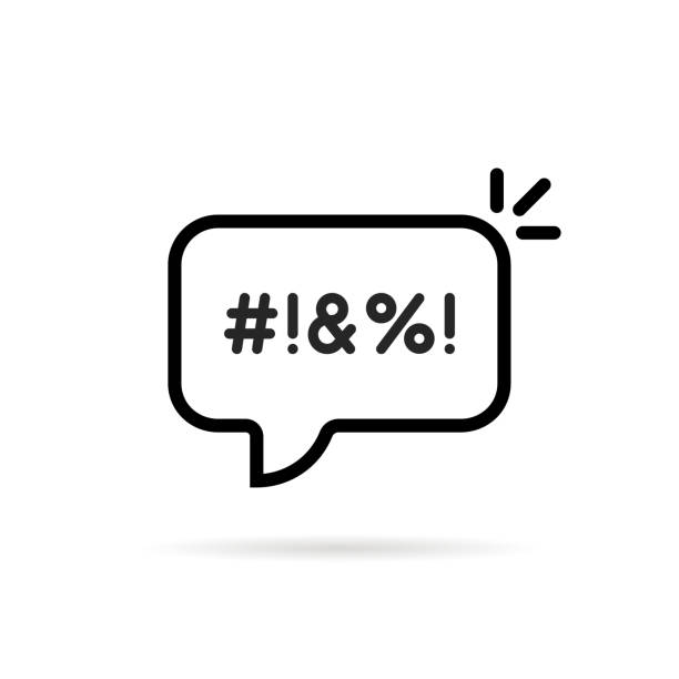 illustrazioni stock, clip art, cartoni animati e icone di tendenza di nero linea sottile giurare bolla icona - parolaccia