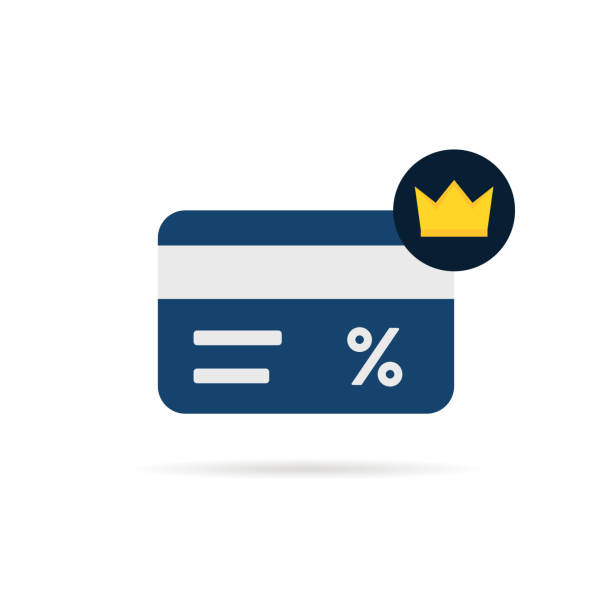 simple loyalty card with crown icon simple loyalty card with crown icon. concept of customer privilege web exclusive badge for restaurant or store. flat cartoon trend modern vip discount graphic art design isolated on white background loyalty card stock illustrations