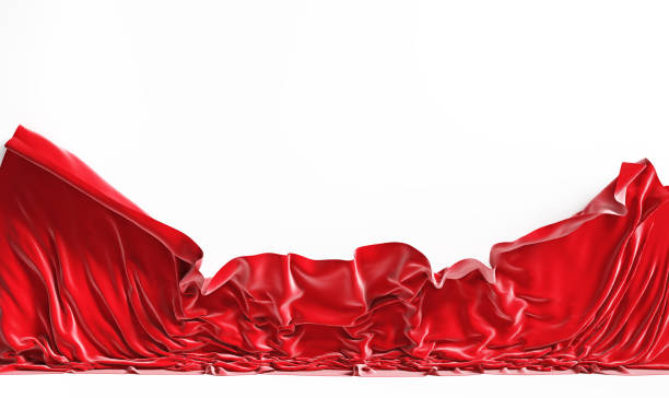 tela vazia com pano vermelho caindo. ilustração 3d - red veil - fotografias e filmes do acervo