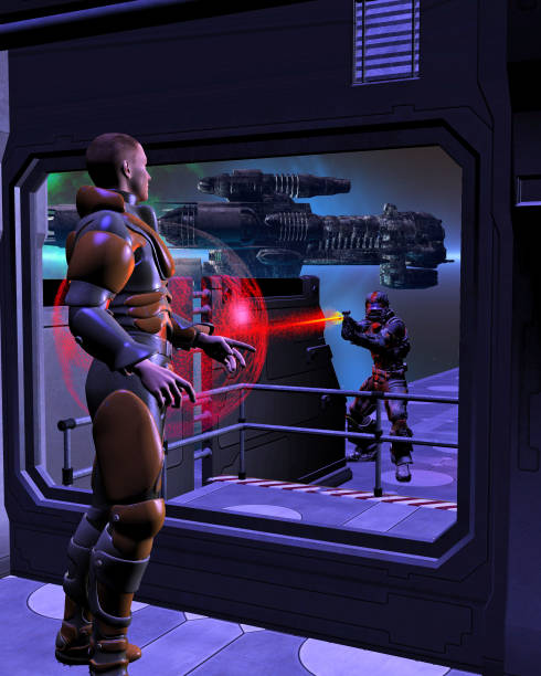 istock futuristic soldier inside a space station, military force attacking, 3d illustration 1269494362
