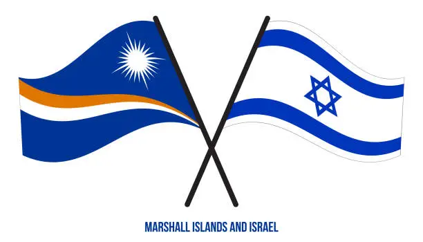 Vector illustration of Marshall Islands and Israel Flags Crossed & Waving Flat Style. Official Proportion. Correct Colors.