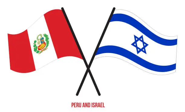 Vector illustration of Peru and Israel Flags Crossed And Waving Flat Style. Official Proportion. Correct Colors.