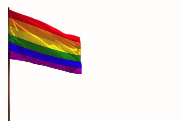 istock Fluttering Gay Pride isolated flag on white background, mockup with the space for your content. 1269499244