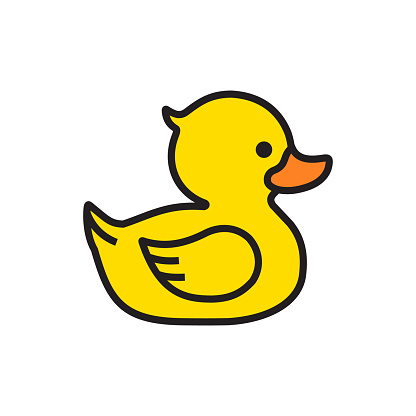 Yellow rubber duck icon isolated on white background. Flat style.